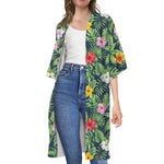 Tropical Hibiscus Flowers Pattern Print Open Front Beach Cover Up