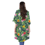 Tropical Hibiscus Flowers Pattern Print Open Front Beach Cover Up