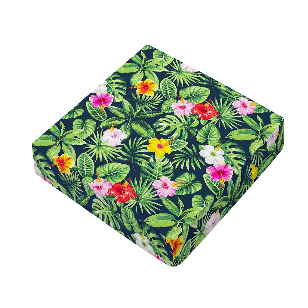 Tropical Hibiscus Flowers Pattern Print Outdoor Seat Cushion Cover