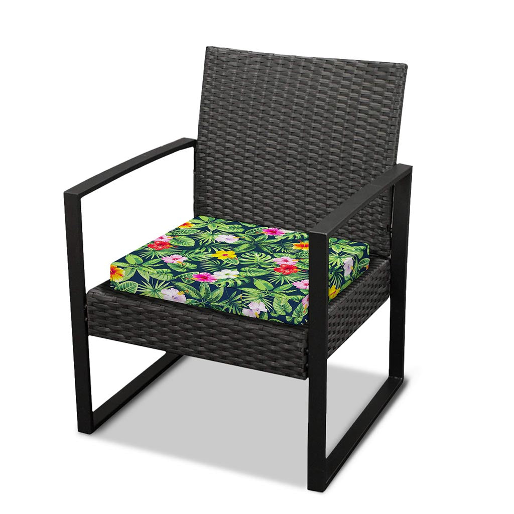 Tropical Hibiscus Flowers Pattern Print Outdoor Seat Cushion Cover
