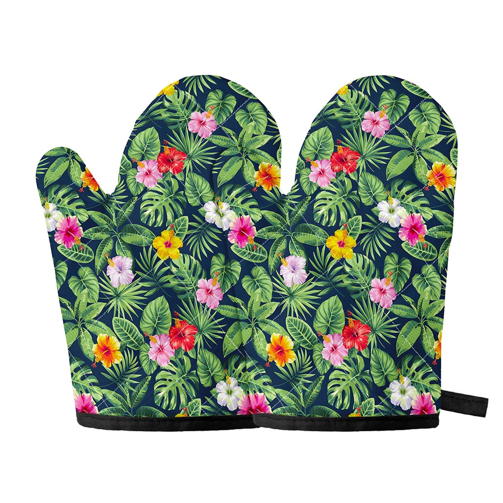 Tropical Hibiscus Flowers Pattern Print Oven Mitts