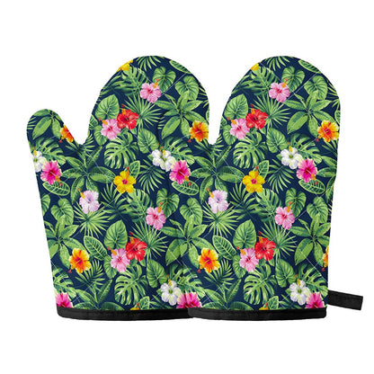 Tropical Hibiscus Flowers Pattern Print Oven Mitts
