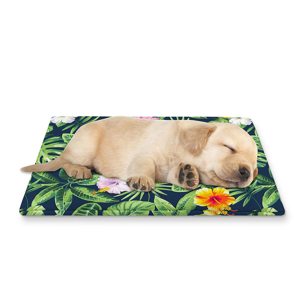 Tropical Hibiscus Flowers Pattern Print Pet Cooling Mat Cover