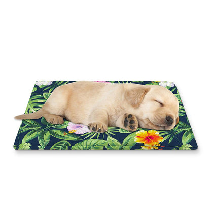 Tropical Hibiscus Flowers Pattern Print Pet Cooling Mat Cover