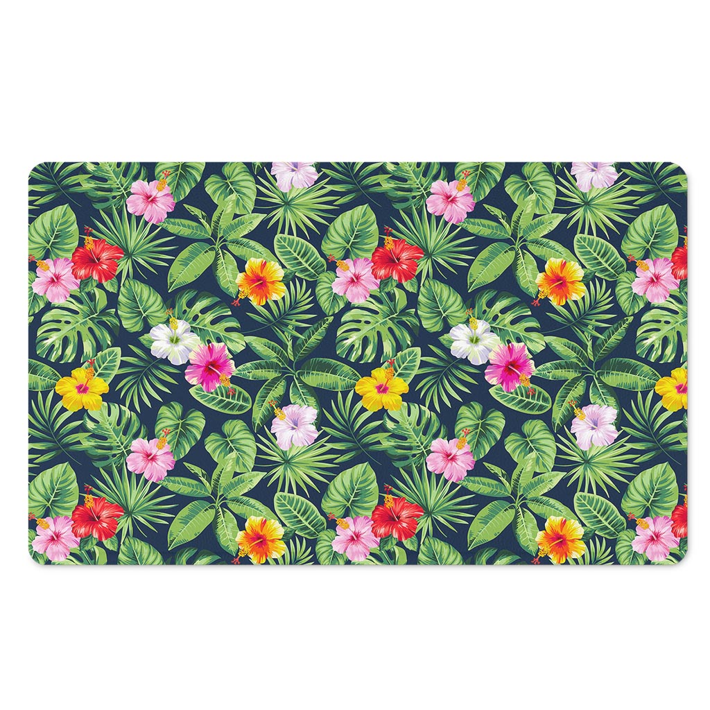 Tropical Hibiscus Flowers Pattern Print Polyester Doormat