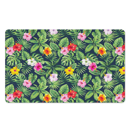 Tropical Hibiscus Flowers Pattern Print Polyester Doormat
