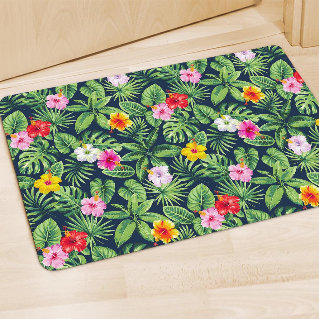 Tropical Hibiscus Flowers Pattern Print Polyester Doormat