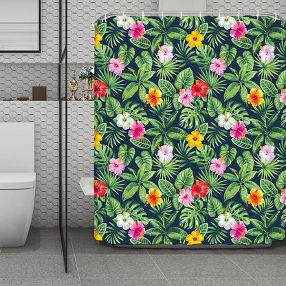 Tropical Hibiscus Flowers Pattern Print Polyester Shower Curtain