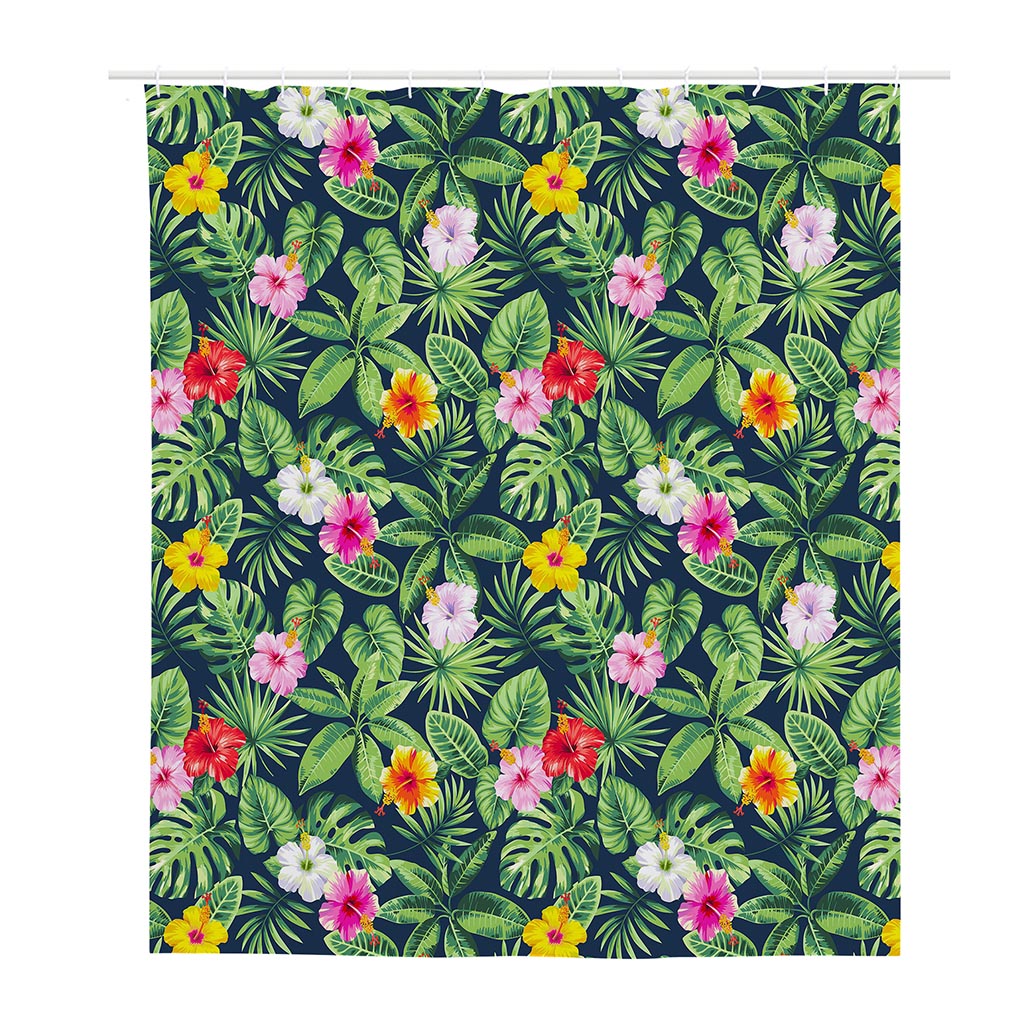 Tropical Hibiscus Flowers Pattern Print Polyester Shower Curtain
