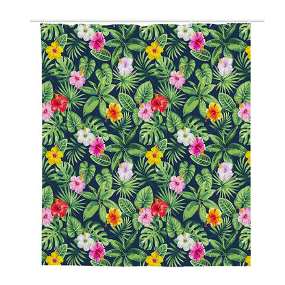 Tropical Hibiscus Flowers Pattern Print Polyester Shower Curtain