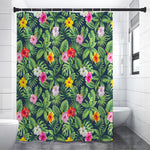 Tropical Hibiscus Flowers Pattern Print Premium Shower Curtain