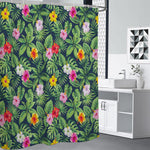 Tropical Hibiscus Flowers Pattern Print Premium Shower Curtain