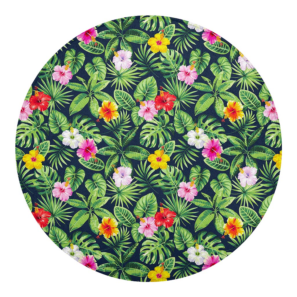 Tropical Hibiscus Flowers Pattern Print Round Blanket