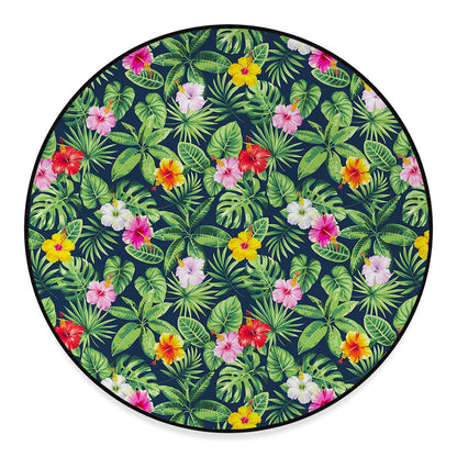 Tropical Hibiscus Flowers Pattern Print Round Floor Mat