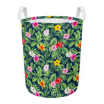 Tropical Hibiscus Flowers Pattern Print Round Laundry Basket