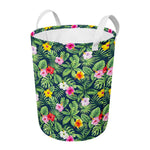 Tropical Hibiscus Flowers Pattern Print Round Laundry Basket