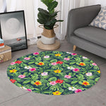 Tropical Hibiscus Flowers Pattern Print Round Rug
