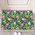 Tropical Hibiscus Flowers Pattern Print Rubber Doormat