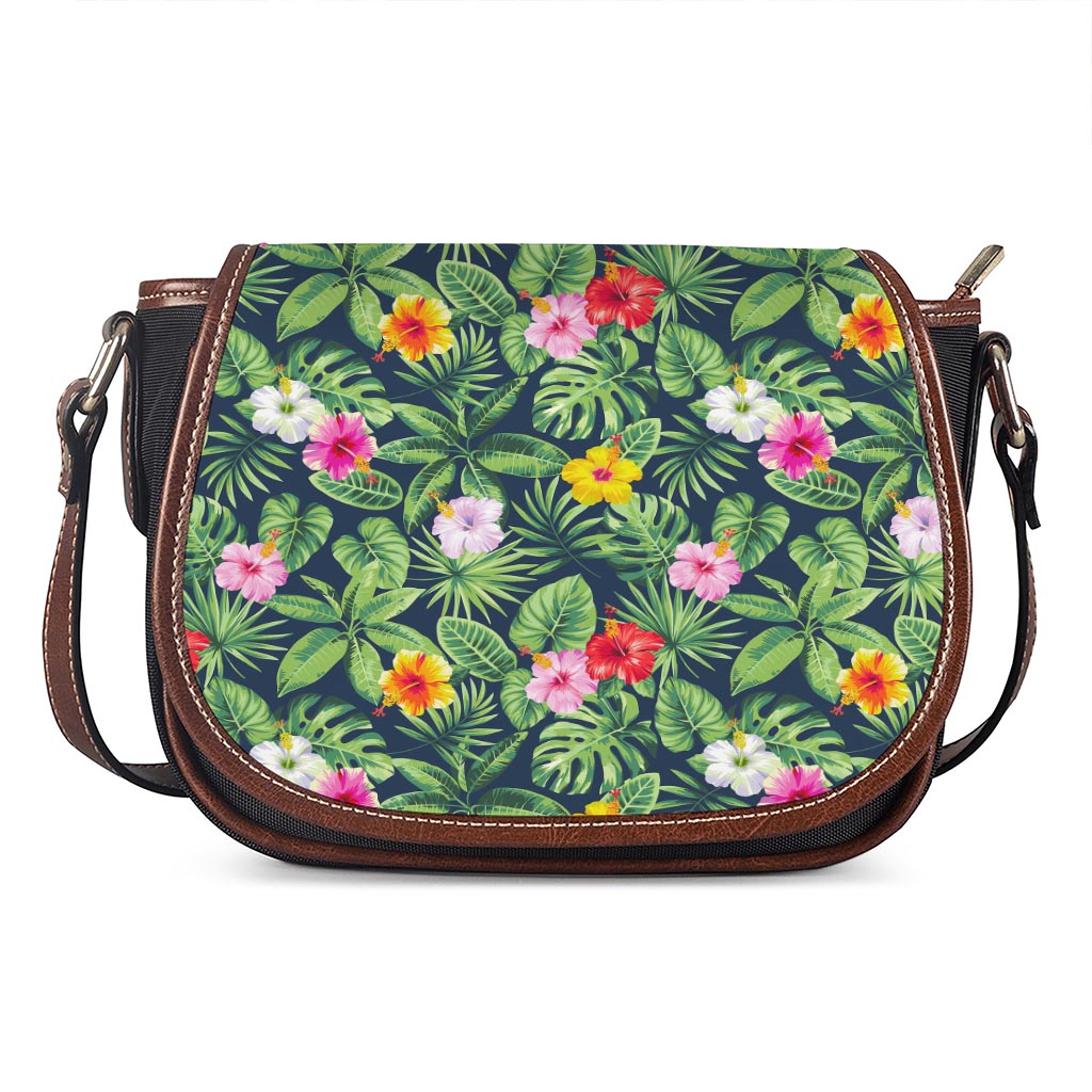 Tropical Hibiscus Flowers Pattern Print Saddle Bag