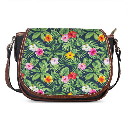 Tropical Hibiscus Flowers Pattern Print Saddle Bag