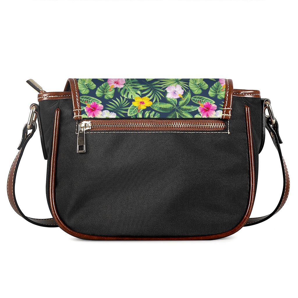 Tropical Hibiscus Flowers Pattern Print Saddle Bag
