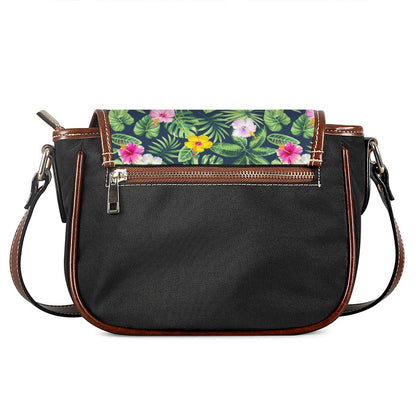 Tropical Hibiscus Flowers Pattern Print Saddle Bag