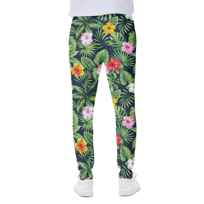 Tropical Hibiscus Flowers Pattern Print Scuba Joggers