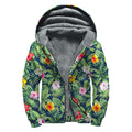 Tropical Hibiscus Flowers Pattern Print Sherpa Lined Zip Up Hoodie