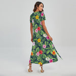 Tropical Hibiscus Flowers Pattern Print Short Sleeve Maxi Dress