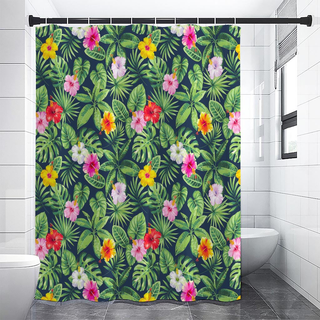 Tropical Hibiscus Flowers Pattern Print Shower Curtain