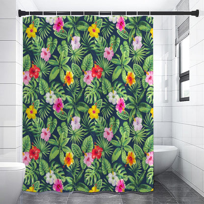 Tropical Hibiscus Flowers Pattern Print Shower Curtain