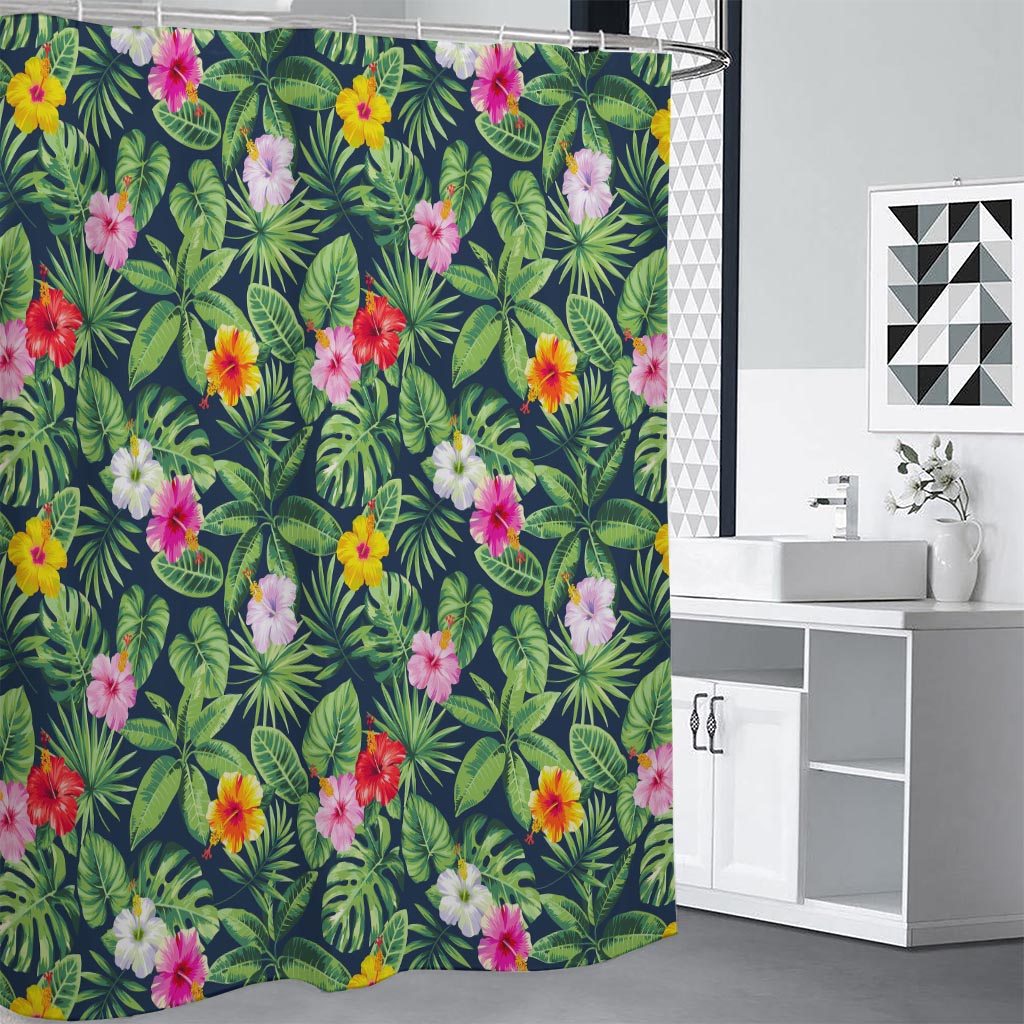 Tropical Hibiscus Flowers Pattern Print Shower Curtain