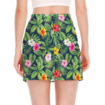 Tropical Hibiscus Flowers Pattern Print Side Slit Mini Skirt