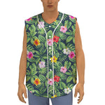 Tropical Hibiscus Flowers Pattern Print Sleeveless Baseball Jersey