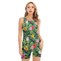 Tropical Hibiscus Flowers Pattern Print Sleeveless One Piece Swimsuit