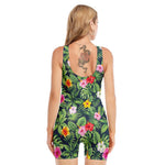 Tropical Hibiscus Flowers Pattern Print Sleeveless One Piece Swimsuit