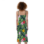 Tropical Hibiscus Flowers Pattern Print Slim Fit Midi Cami Dress