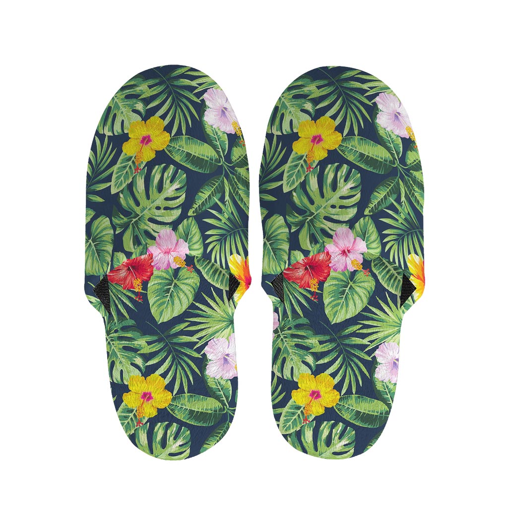 Tropical Hibiscus Flowers Pattern Print Slippers