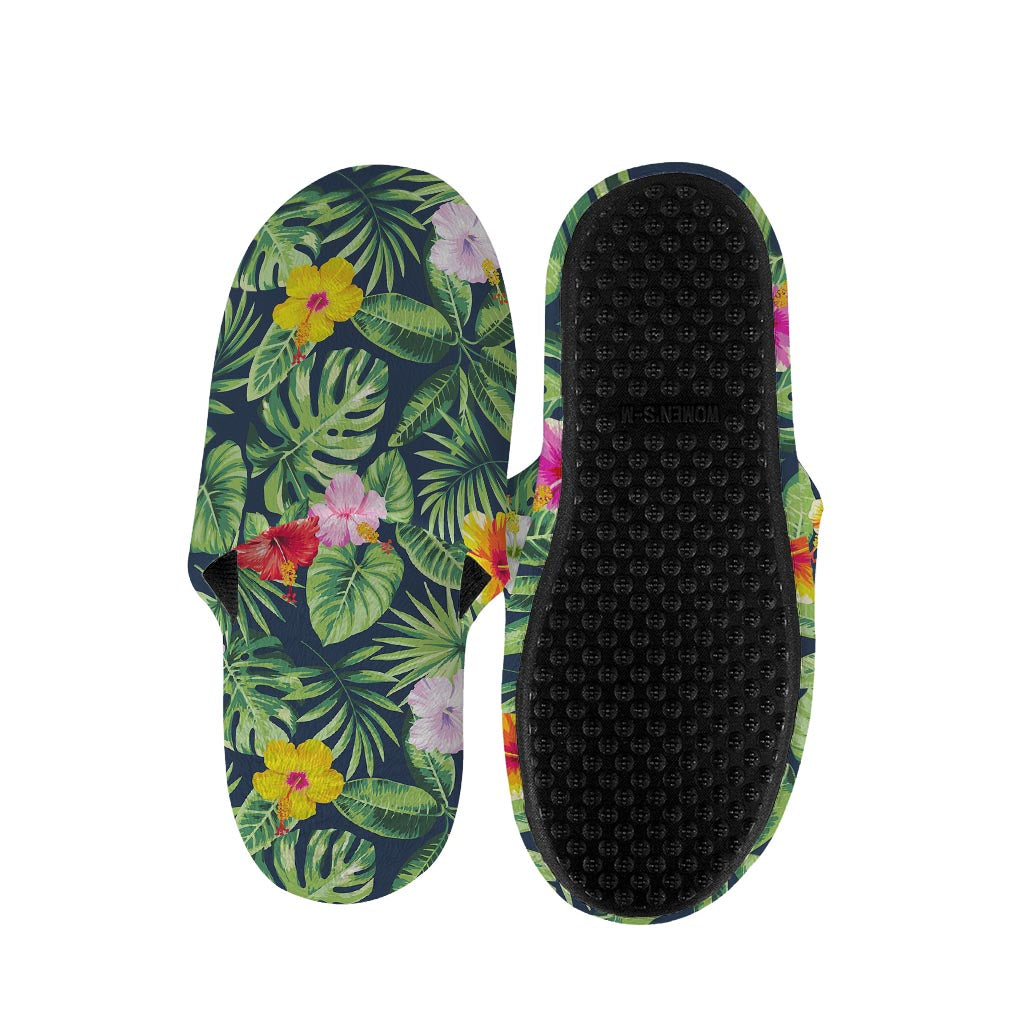 Tropical Hibiscus Flowers Pattern Print Slippers