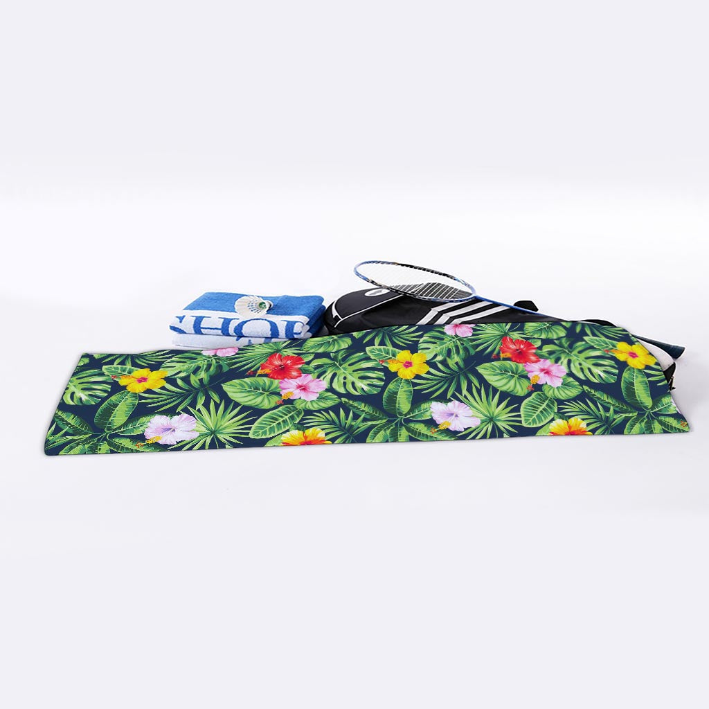Tropical Hibiscus Flowers Pattern Print Sports Towel