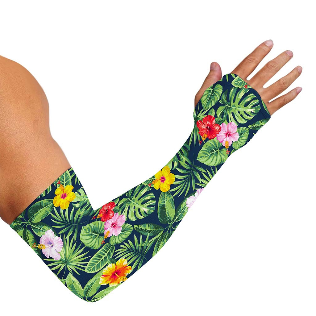 Tropical Hibiscus Flowers Pattern Print Sun Protection Arm Sleeves