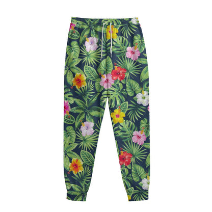Tropical Hibiscus Flowers Pattern Print Sweatpants