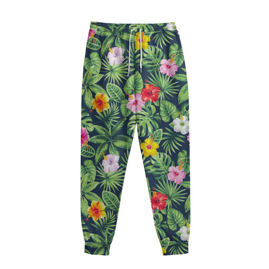 Tropical Hibiscus Flowers Pattern Print Sweatpants