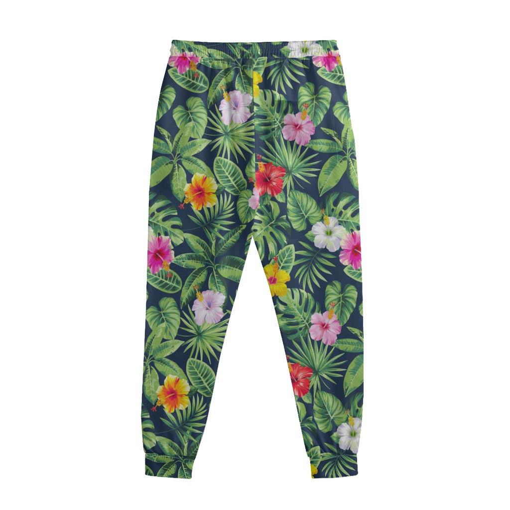 Tropical Hibiscus Flowers Pattern Print Sweatpants