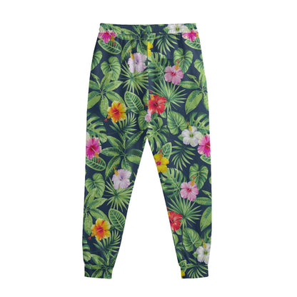 Tropical Hibiscus Flowers Pattern Print Sweatpants