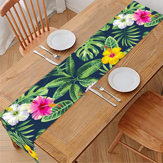Tropical Hibiscus Flowers Pattern Print Table Runner