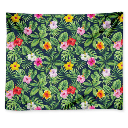 Tropical Hibiscus Flowers Pattern Print Tapestry