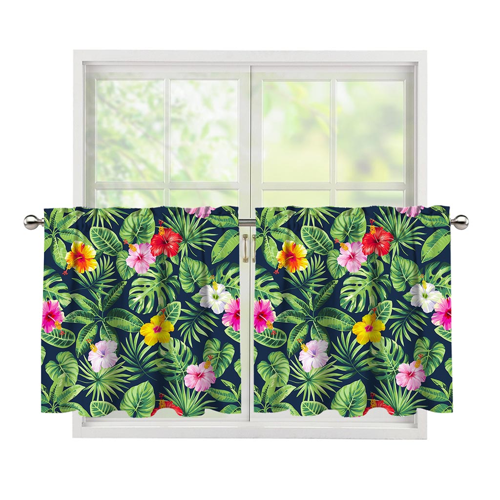 Tropical Hibiscus Flowers Pattern Print Tier Curtains
