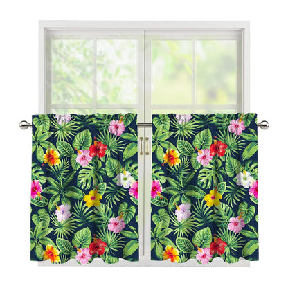 Tropical Hibiscus Flowers Pattern Print Tier Curtains