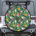 Tropical Hibiscus Flowers Pattern Print Tire Cover With Camera Hole